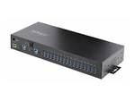 16-Port Industrial USB 5Gbps Hub with Power Adapter, Metal Enclosure, Mountable, ESD Protection, Terminal Block Power, USB Charging, Dual-Host Switch